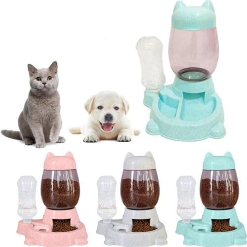 2-in-1 Pet Cat Dog Bowl Water Dispenser Automatic Water Storage Cats Food Bowl Container Waterer Non-slip Pets Feeder Supplies