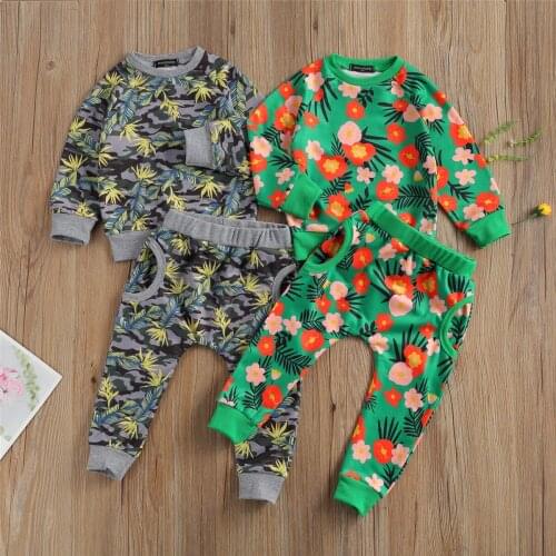 2021 Fashion 0-4Y Kids Baby Girl Clothing Tracksuit Spring Floral Print Long Sleeve Sweatshirt Top+Harem Pants Toddler Outfits