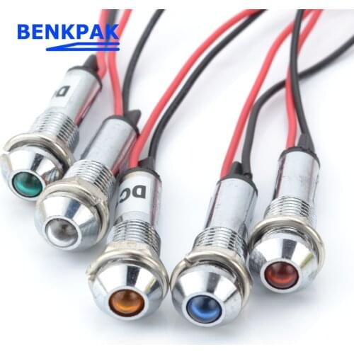 5pcs 8mm LED 5V 12v 24V 220V voltage indicator light with wire