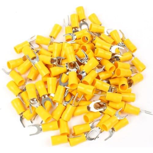 50PCS SV5.5-6 Yellow Furcate terminals Cable Wire Connector 16~14AWG Yellow Furcate Fork Spade Crimp Terminals