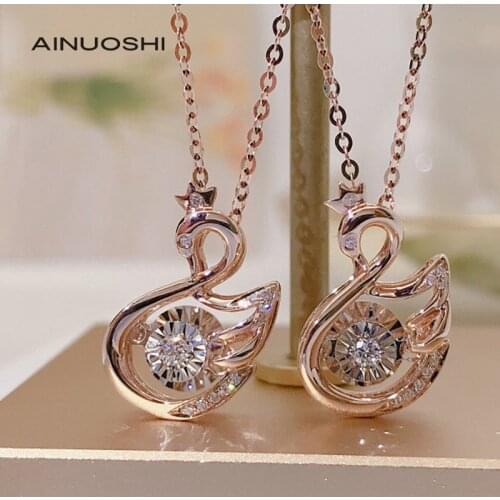 AINUOSHI 18K Gold 0.055 Carat Natural Diamond Cute Swan Dancing Pendant Necklace Exquisite Workmanship Jewelry For Women 18