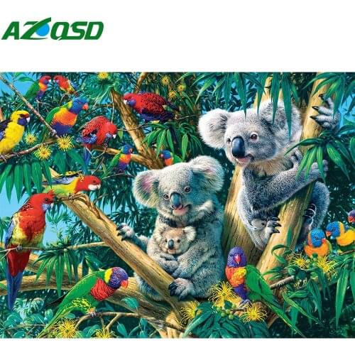 AZQSD 5D Diamond Painting Koala Parrot Bird Cross Stitch Handmade Rhinestones Diamond Embroidery Animal Mosaic Home Decoration