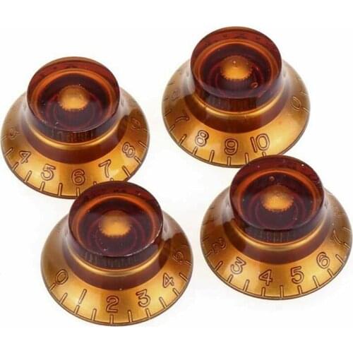 Free Shipping 4Pcs Amber Guitar Knobs Bump Lettering Bass Top Hat Bell Speed Knobs for LP SG Guitar Accessories