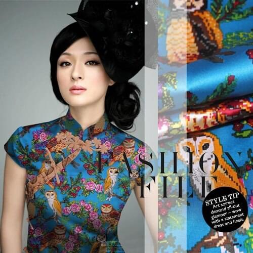 Free delivery! printing Owls stretch silk fabrics at wholesale high-grade silk clothing cloth