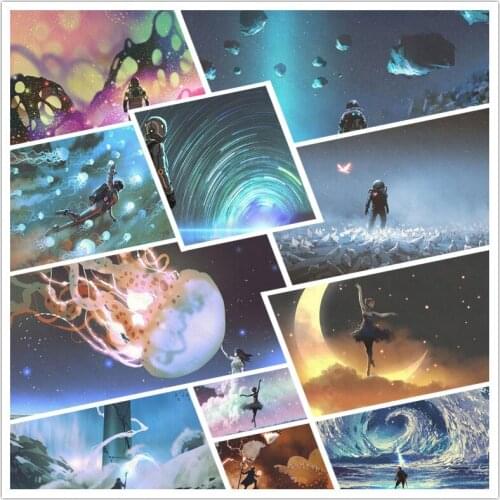 Diy Diamond Painting Dreamy Starry Sky Vast Universe Astronaut Landing On The Moon Beautiful Jellyfish Decoration Poster