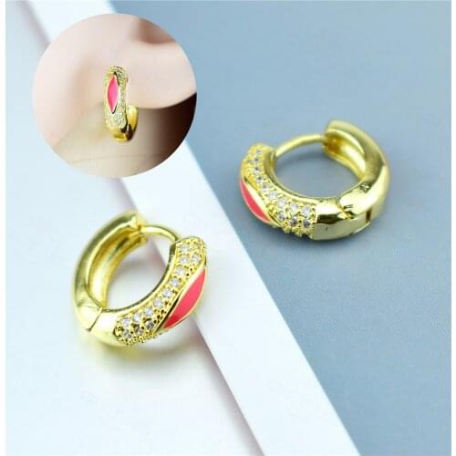 Dripping Oil Red White Earring Fashion Zircon Geometric Round Design Ear Ring Three Ring Earring Personality Woman Girl Ear Jewe