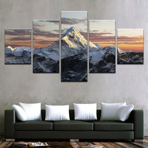 Framed Canvas HD Prints Paintings Home Decor Living Room 5 Pieces Sunset Snow Mountains Posters Wall Art Landscape