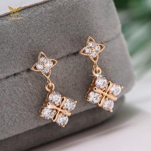 EH037 Euro-American spring/summer hot sale micro-set zirconia crafted, fashion sparkling rose gold square earrings for women