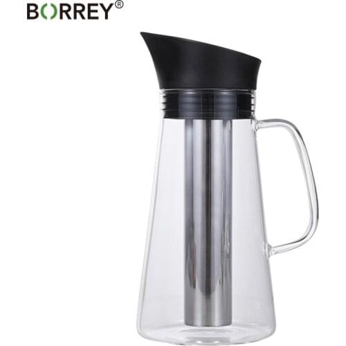BORREY Coffee TeaPot Flower Tea Lemon Cold Kettle Glass Iced Tea Pitcher Jug (1.2L/40 floz)Stainless steel Infuser Filter Teapot