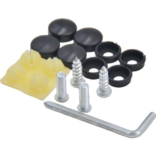 Stainless Steel License Plate Frame Screws Fasteners + Black Screw Caps Assy