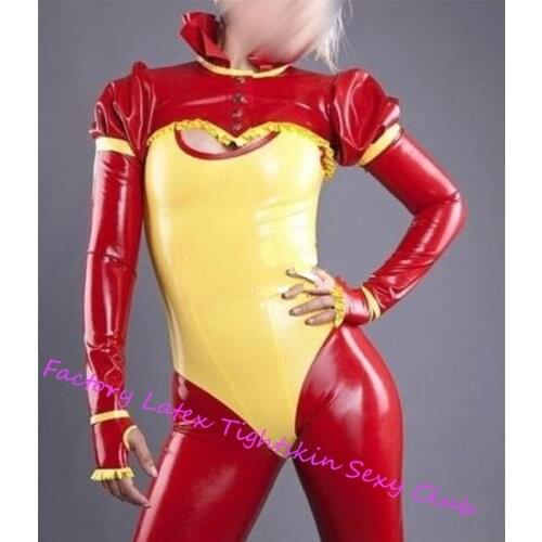 Latex Rubber Sexy Little Catsuit Skirts Women Black and Rose Red Cool Tights Uniform Size XS-XXL