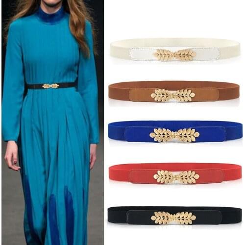 Fashion Belt PU Leather Elastic Belts For Women For Dress Metal Buckle White Black Female Girl Waist Belt Waistband