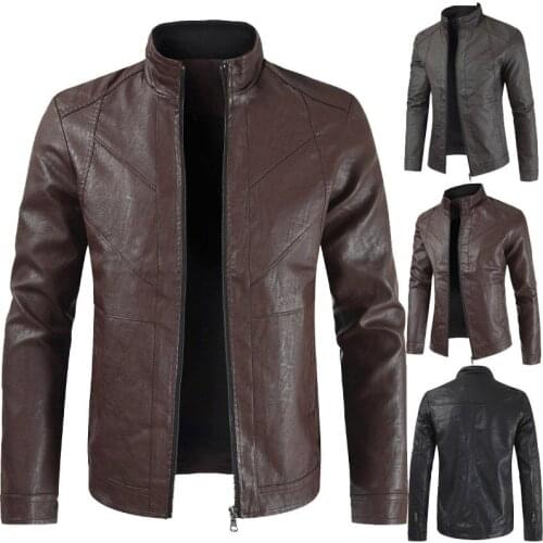 Mens Leather Jacket Brand Spring Casual Zipper Leather Jacket Motorcycle Leather Jacket Slim Mens Jackets Asia Size