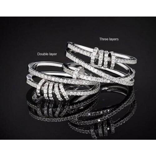 New Fashion Luxurious Transit Circle Ring Silver Color Cross Multi-Layer Rings Micro Mosaic AAA+ Zirconia for Women