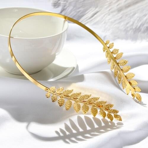 1PC Golden Leaf Hair Bands Women Girls Bridal Hair Crown Hair Accessories Wreath Vintage Pearl Wedding Tiara Headband Hair Hoop