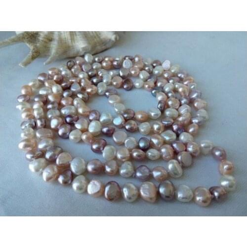 New genuine frehswater pearl necklace 50" opera necklace nature baroque 7-8mm Long sweater chain