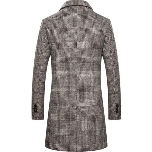 Mens Plaid Wool Coat 2020 Winter New Style Fashion Casual Slim Fit Thicken Warm Long Jacket Male Brand Overcoat