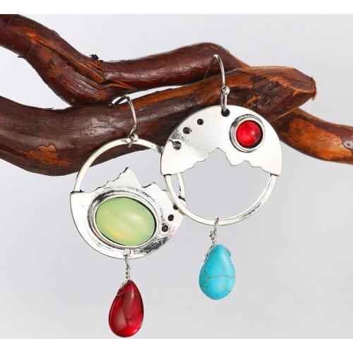 European and American Popular Red Crystal Turquoise Earrings Retro Earrings Womens Dinner Jewelry Mothers Day Gifts