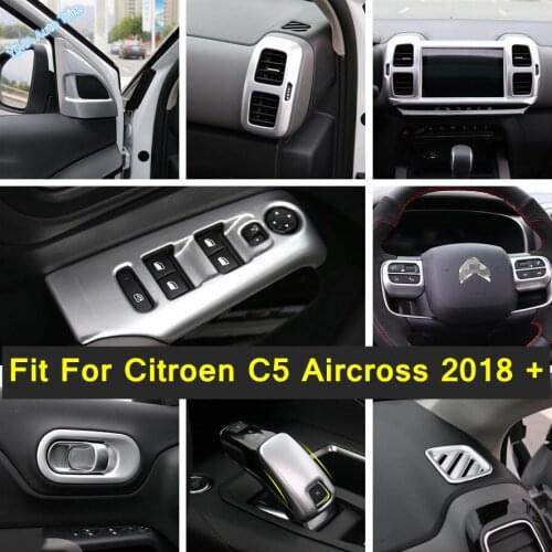 Gear Shift Head Knob / Glass Lift Button / Steering Wheel Cover Trim Matte Auto Styling Fit For Citroen C5 Aircross 2018 - 2021
