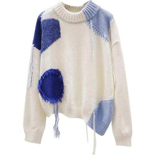 TVVOVVIN Sweater Tassel Patchwork Women Color Matching Pullovers Women Sweaters Pllus Size White Knitting Tops 2020 Fashion ZWRY