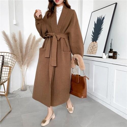 SuperAen 2021 Autumn Winter New Long Knitted Women Elegant Trench Ladies Loose Oversize Sweaters Fashion Long Coat