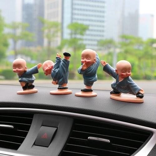 Car Ornaments 4Pcs/Set 4 Lovely Kung Fu Monks Maitreya Buddha Figure Doll Gift Cute Automobile Dashboard Decoration Accessories
