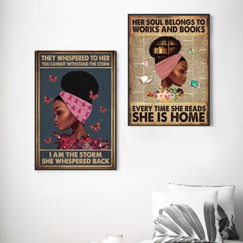 Strong Black Girl Vintage Art Print They Whispered To Her Motivational Quote Poster Woman Pictures Canvas Painting Home Decor