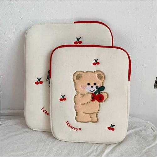 Cartoon Cherry Bear Embroidered Laptop Storage Bag 11/13 Inch Ipad Liner Bag Tablet Bag Ipad Sleeve Case for Macbook Air Pro