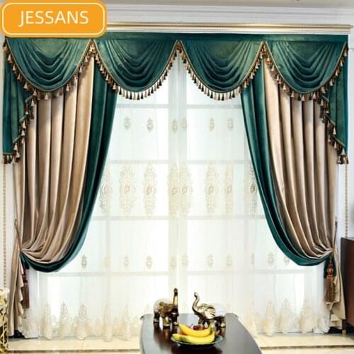 European-style High-end Color Matching Flannel Curtains Thickened Blackout Curtains for Living Room and Bedroom Customized