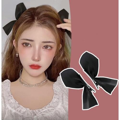 1Pair Black White Ribbon Hair Bows Clips Vintage Bowknot Side Hairpin Cute Girls Barrettes Headdress Hair Accessories for Women