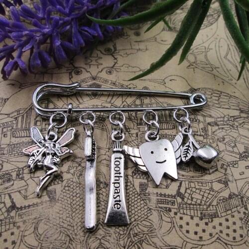 Protect your teeth Tooth Fairy charm brooch silver plated charm brooch gift birthday