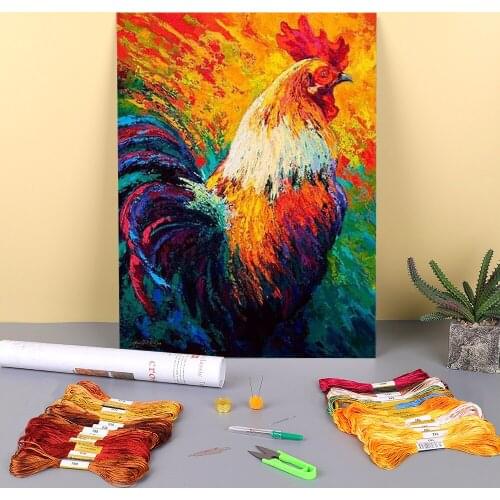 Animal Chicken Printed 11CT Cross Stitch Embroidery Full Kit DMC Threads Hobby Handicraft Needlework Handiwork Magic Home Gift
