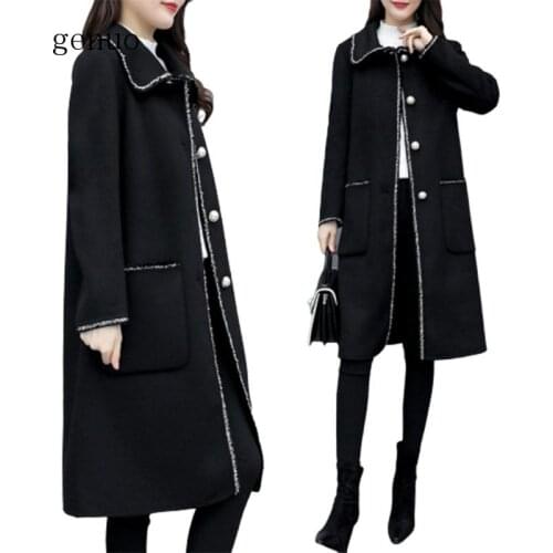 Winter Women Black Woolen Coat Fashionable Texture Loose Long Temperament Slim Commute Korean Double Sided Coat Female