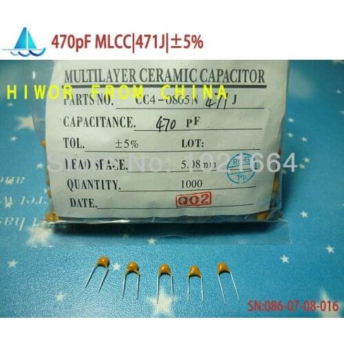 1000pcs/lot)(Capacitors|MLCC) 470pF 471J 50V Leaded Multilayer Monolithic Ceramic Capacitor, pitch:5.08MM, TOL:5