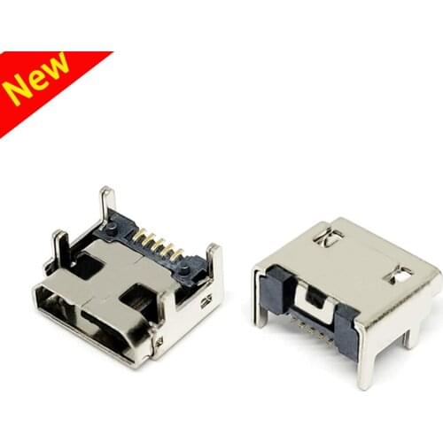 2-10pcs Micro USB Connector B Type Female Jack Port 5Pin 4 FEET DIP FLAT MOUTH Power Charging Socket L=6.6mm