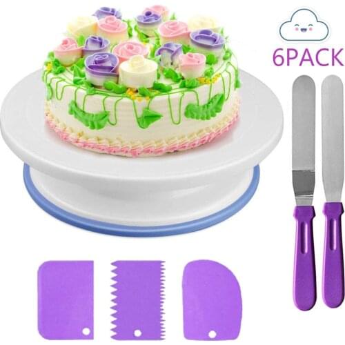 6Pcs/set Turntable Cake Decoration Accessories Set Rotating Cake Stand Tools Metal Stainless Steel Pastry Spatula Scraper