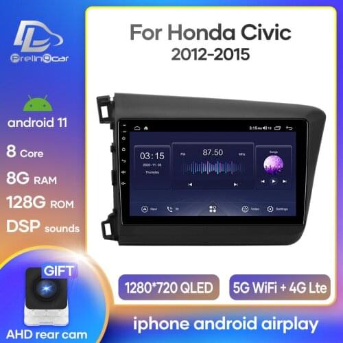 Prelingcar Android 10 For Honda Civic 2012 2013 2014 2015 Car Radio Multimedia Video Player GPS Navigation NO DVD 2 Din DSP IPS