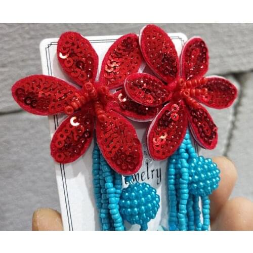 Free Shipping HER001 50 Pairs/lot 5x12.5CM Bohemian Earrings W Pearl&sequins Fashion Earrings Women Wearing Jewelry Wholesales