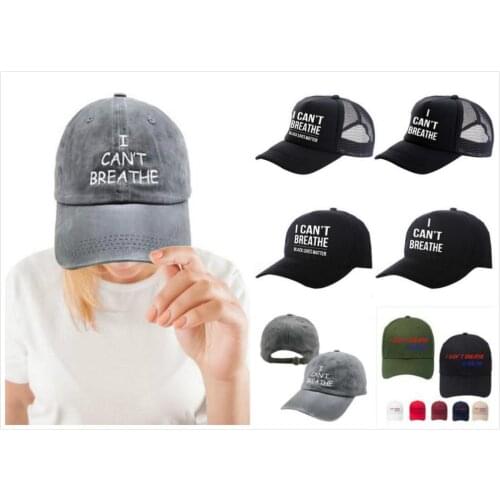 I CAN'T BREATHE Summer Baseball Cap Men Women Embroidery Hat Breathable Unisex Hip Hop Hat Adjustable Cotton Cap For Outdoors