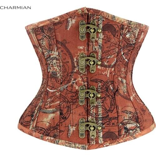 Charmian Womens Steampunk Underbust Corset Retro Spiral Steel Boned Denim Corsets and Bustiers Shapewear Waist Trainer