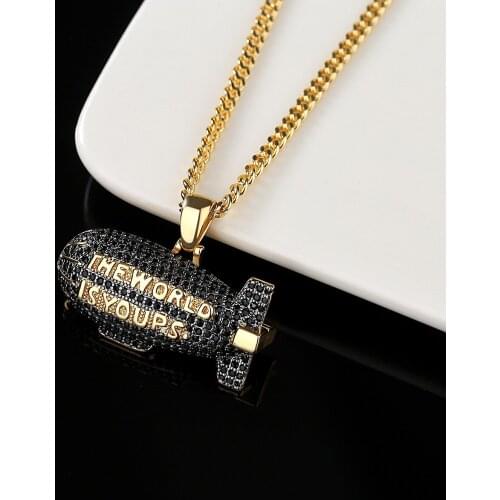 Funmode Gold Color Link Chain Rocket Shape Design Black Cubic Zircon Pave Charm Necklace For Women Wholesale FN222