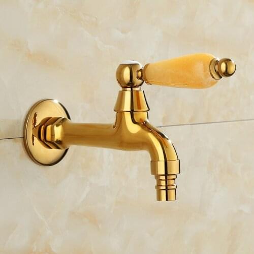 Washing Machine Faucet gold bathroom bib cocks mop tap outdoor faucet gold brass jade handle