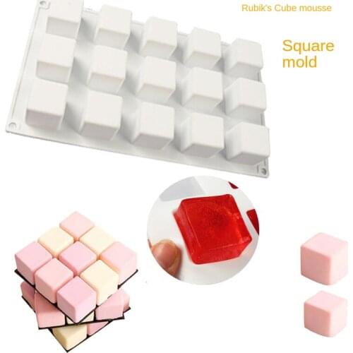 15 Grid Square Rubiks Cube Mousse Silicone Cake Decorating Mold For Baking Mould Dessert Mousse Pastry Pan Bakewar Tools Kitche
