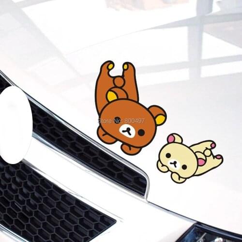 10 x Newest Design Cartoon Bear Rilakkuma Laying on Ground Car Stickers for Tesla Toyota VW Toyota Chevrolet Honda Hyundai Lada