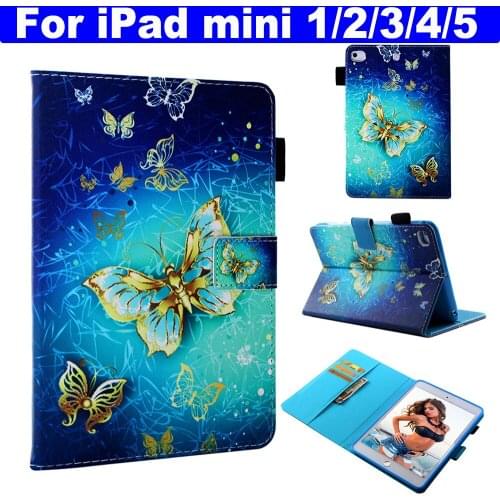 Flip Stand Case for Apple iPad mini 1/2/3 mini 4 mini 5 2019 Protect Cover Pu Leather Wallet Card Slot coque capa Kids Gift