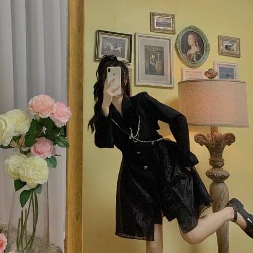 Early Autumn Women temperament French Style Vintage Luxury Design Sense Slim Fish Tail Suit Lapel Dress