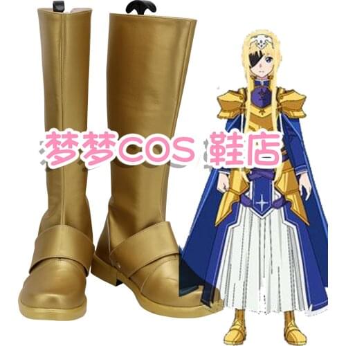 SAO Sword Art Online Alice Synthesis Thirty Cosplay Shoes Low heel golden High boots Long boot For Halloween Carnival Party
