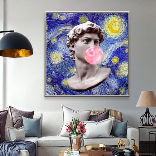 Modern A Bubble Gum-Blowing Sculpture Canvas Painting Poster and Prints Wall Art Picture for Living Room Home Cuadros Decoration
