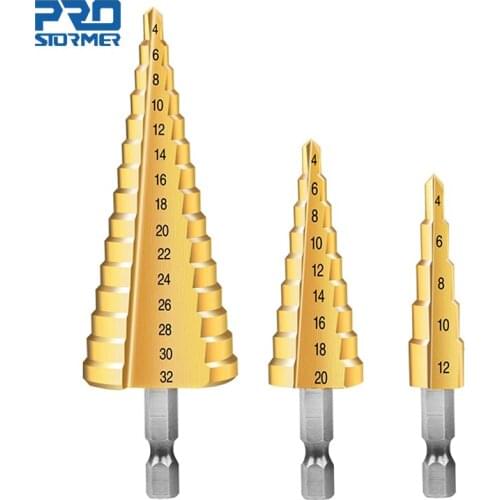 3pcs 4-12/20/32mm Large HSS Steel Step Cone Cut Set Drill Tools Titanium Coated Step Metal High Speed Drill Bit by Prostormer