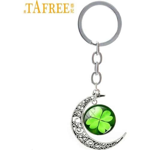 TAFREE Lucky jewelry Four Leaf Clover keychain spring good luck women mandala flower tree of life pendant key chain T673